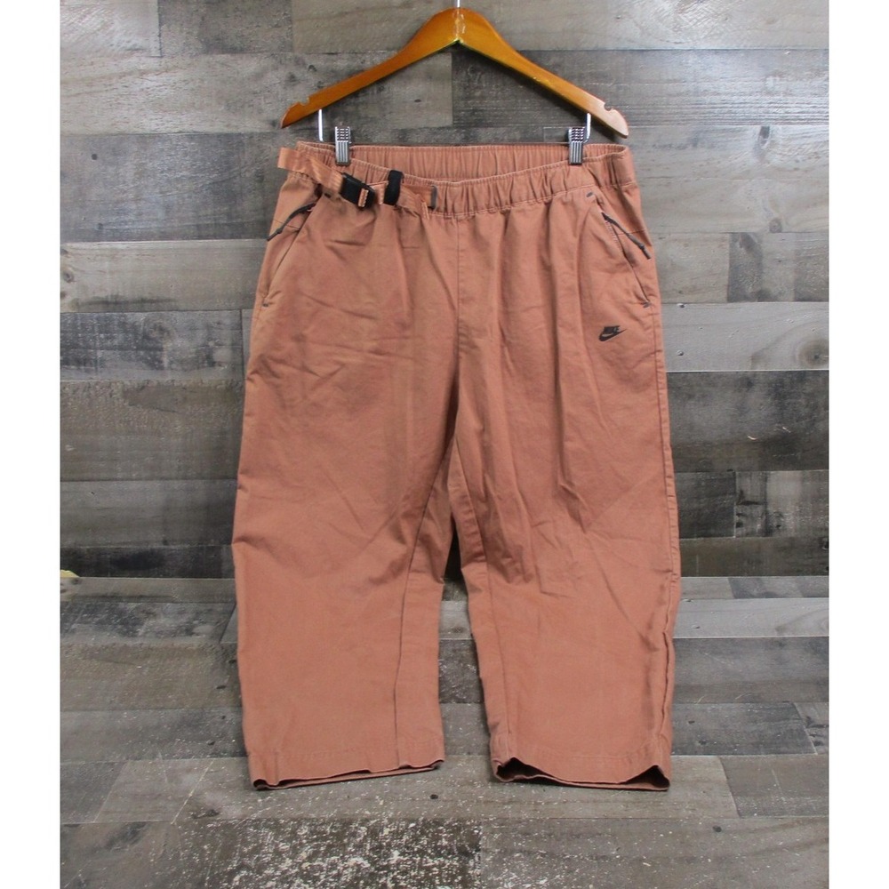 Nike Tech Pack Pants Mens Large Brown Woven Belted Buckle Zip Pockets DM5547-215
